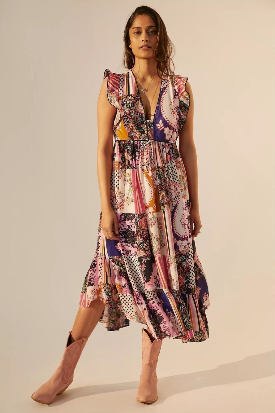 NWT❤️Anthropologie Ruffled Patchwork Midi Dress sz10